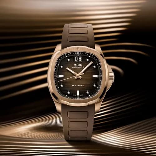 MIDO Multifort TV Big Date Swiss Automatic Watch for Men 40mm Case Brown Dial Brown Rubber Strap thumbnail 4