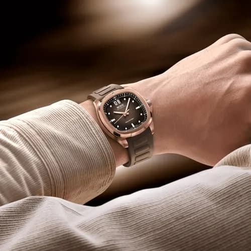 MIDO Multifort TV Big Date Swiss Automatic Watch for Men 40mm Case Brown Dial Brown Rubber Strap thumbnail 2