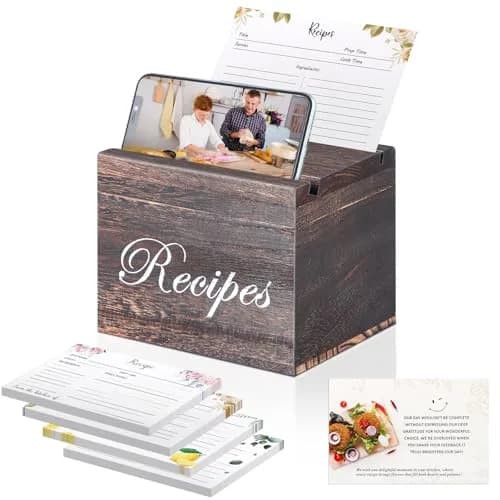 BELO VALE Recipe Box, Wooden Organizer with 61 Recipe Cards | Rustic Kitchen Storage for Home & Gift (120 chars) thumbnail 1