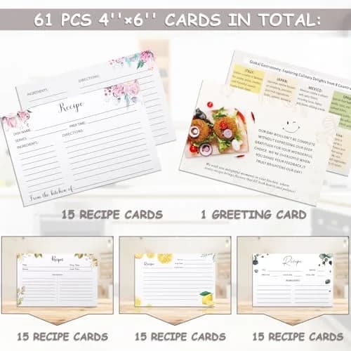 BELO VALE Recipe Box, Wooden Organizer with 61 Recipe Cards | Rustic Kitchen Storage for Home & Gift (120 chars) thumbnail 5
