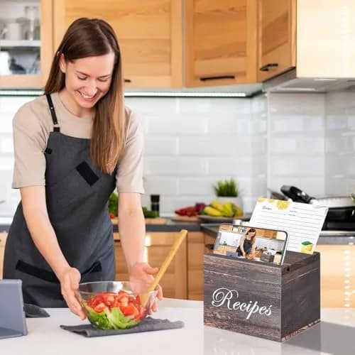 BELO VALE Recipe Box, Wooden Organizer with 61 Recipe Cards | Rustic Kitchen Storage for Home & Gift (120 chars) thumbnail 6