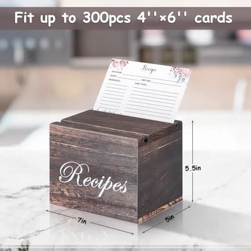 BELO VALE Recipe Box, Wooden Organizer with 61 Recipe Cards | Rustic Kitchen Storage for Home & Gift (120 chars) thumbnail 3