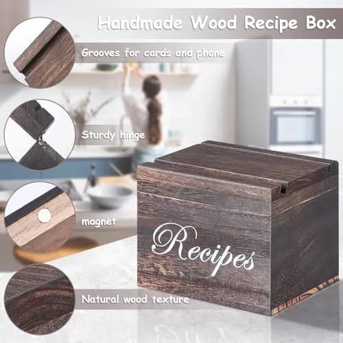 BELO VALE Recipe Box, Wooden Organizer with 61 Recipe Cards | Rustic Kitchen Storage for Home & Gift (120 chars) thumbnail 4