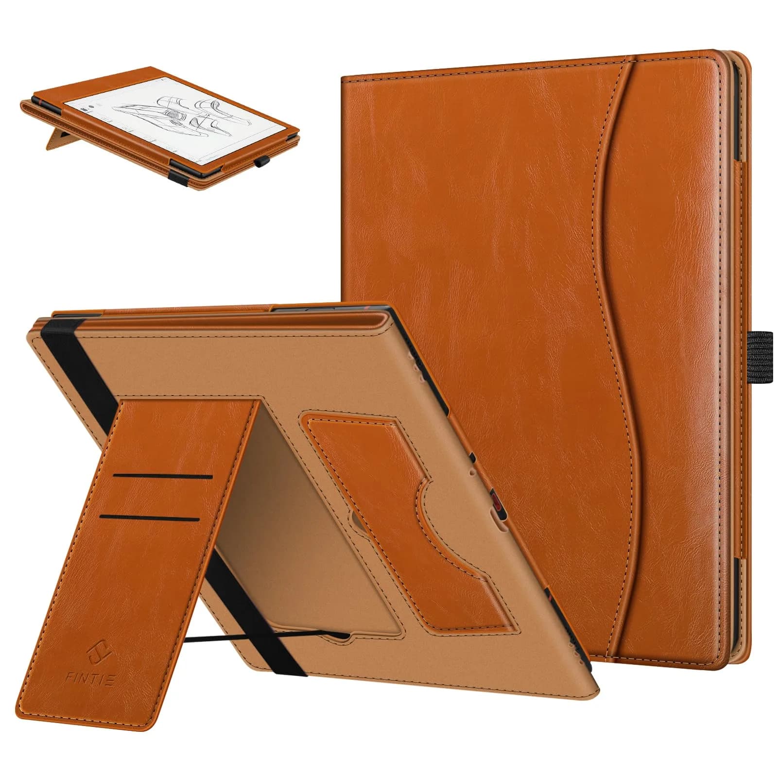 Fintie Stand Case for 10.3" Boox Note Air6 C/Air5 C/Air4 C/Air3 C/Air3 B/W Tablet ePaper | Brown PU Leather Folio with Card Slot & Pen Holder — Brown