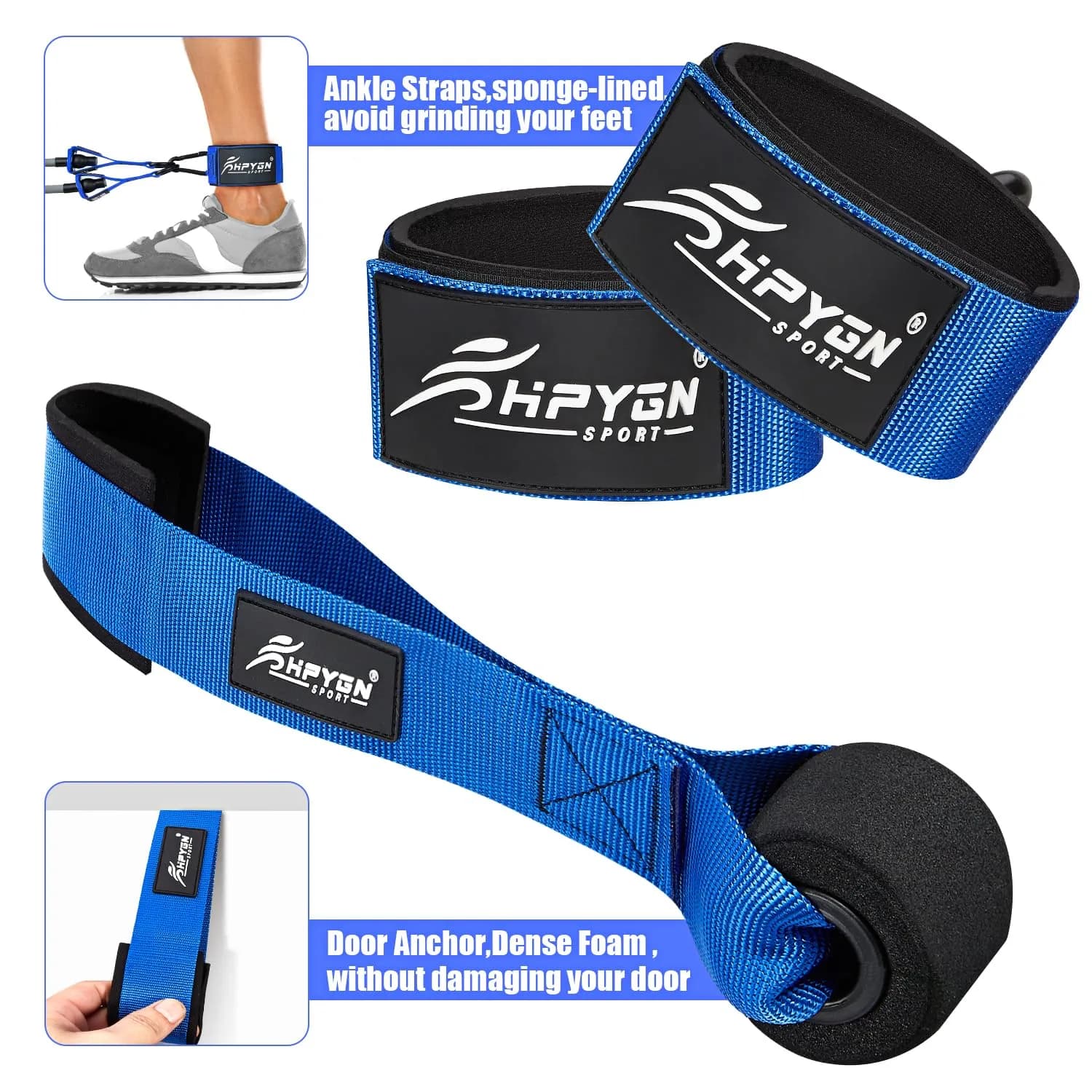HPYGN 300LBS Blue Resistance Bands Set with Handles, Door Anchor & Ankle Straps for Full Body Strength - view 4