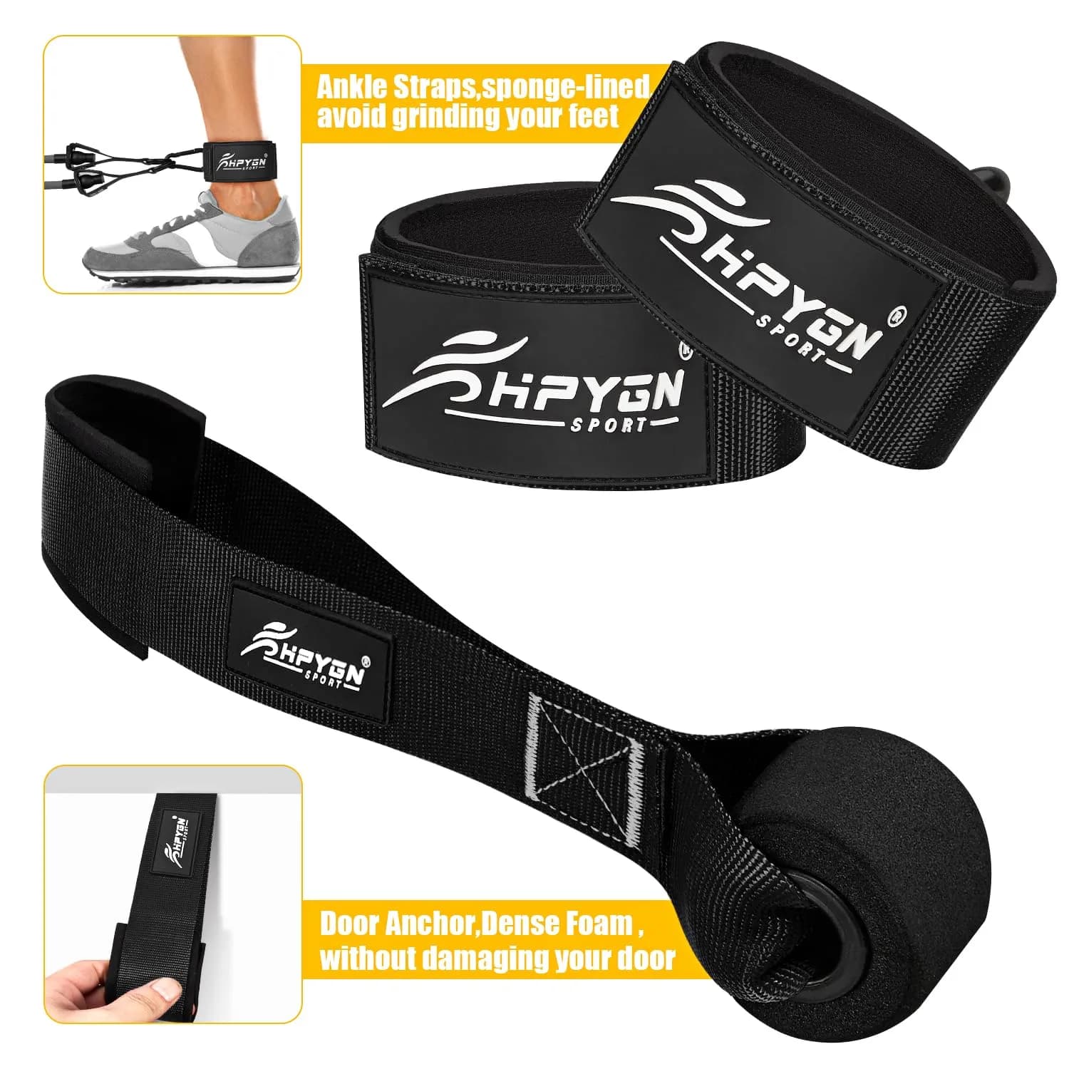HPYGN 420LBS Black Resistance Bands Set with Handles, Door Anchor & Ankle Straps - view 4