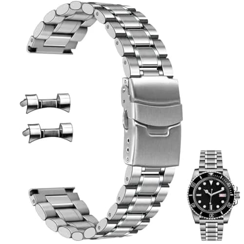 Juntan 20mm Stainless Steel Watch Band Silver | Quick Release Metal Bracelet with Double Folding Buckle thumbnail 1