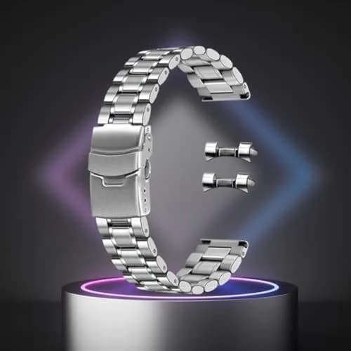 Juntan 20mm Stainless Steel Watch Band Silver | Quick Release Metal Bracelet with Double Folding Buckle thumbnail 4