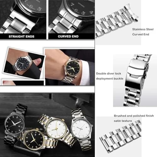Juntan 20mm Stainless Steel Watch Band Silver | Quick Release Metal Bracelet with Double Folding Buckle thumbnail 8