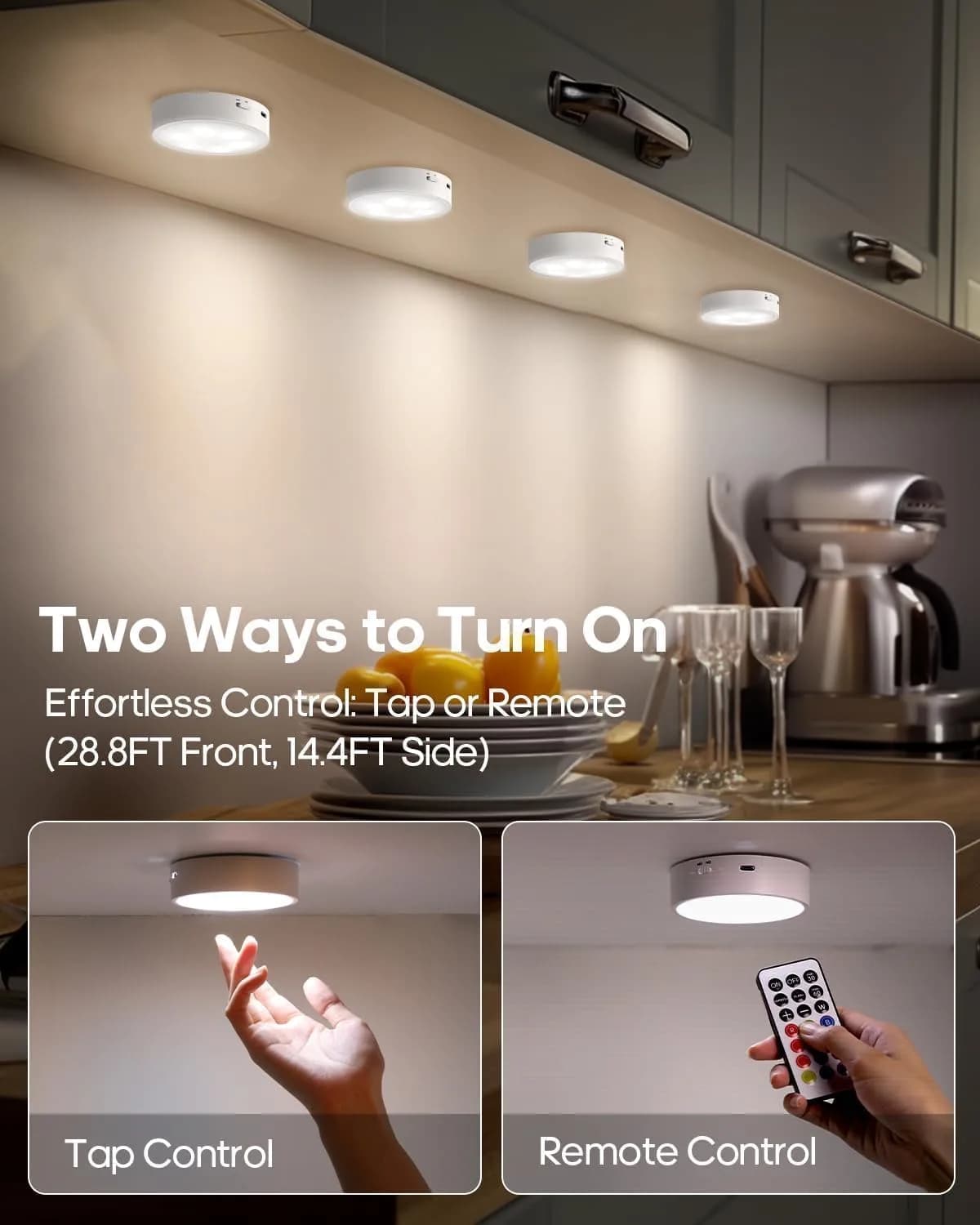 GOODEA.fun Rechargeable Puck Lights with Remote, 13 RGB Colors, 3 Pack | Modern LED Tap Lights for Cabinets & Shelves - view 5