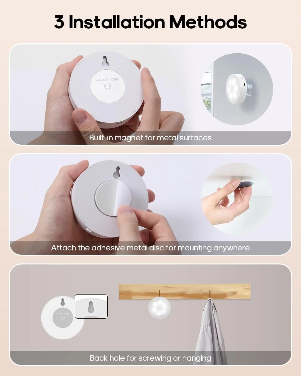GOODEA.fun Rechargeable Puck Lights with Remote, 13 RGB Colors, 3 Pack | Modern LED Tap Lights for Cabinets & Shelves - view 6