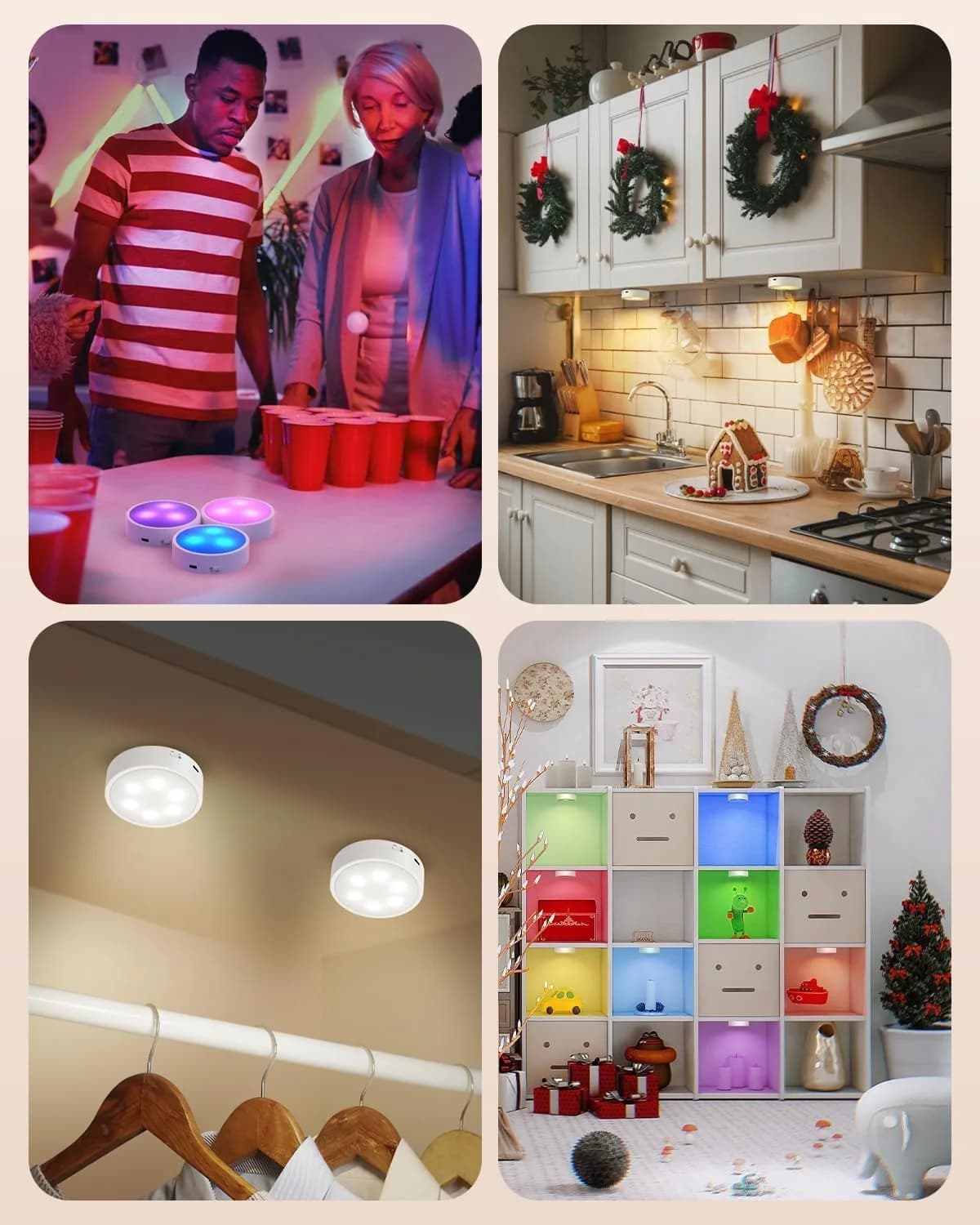 GOODEA.fun Rechargeable Puck Lights with Remote, 13 RGB Colors, 3 Pack | Modern LED Tap Lights for Cabinets & Shelves - view 7