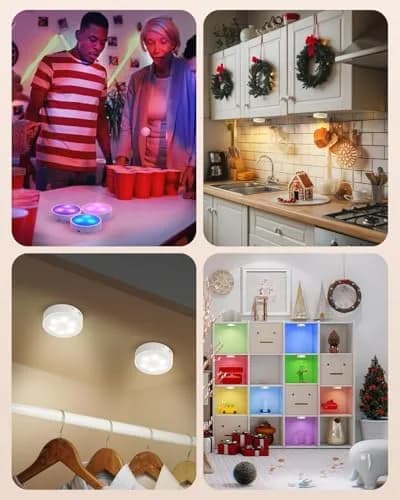 GOODEA.fun Rechargeable Puck Lights with Remote, 13 RGB Colors, 3 Pack | Modern LED Tap Lights for Cabinets & Shelves thumbnail 7
