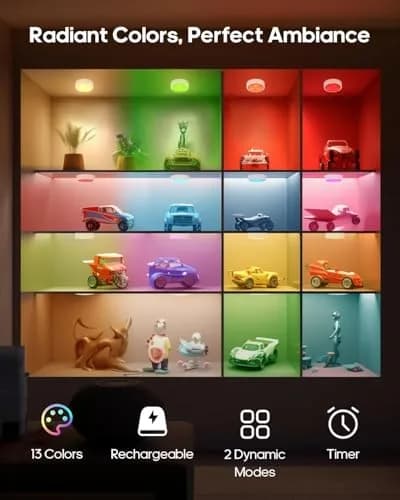 GOODEA.fun Rechargeable Puck Lights with Remote, 13 RGB Colors, 3 Pack | Modern LED Tap Lights for Cabinets & Shelves thumbnail 2