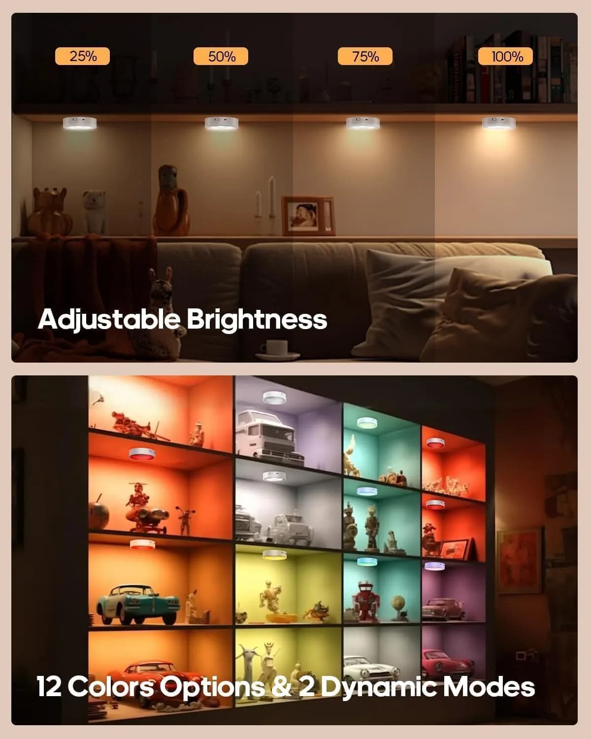 GOODEA.fun Rechargeable Puck Lights with Remote, 13 RGB Colors, 3 Pack | Modern LED Tap Lights for Cabinets & Shelves - view 4
