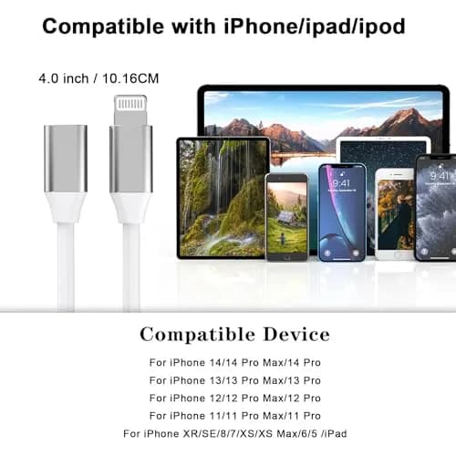 DESOFICON Lightning Male to Female Adapter 9cm (3.5 inch) | Extends iPhone Charging, Audio, Data thumbnail 4