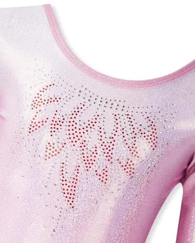 Gogokids Girls Long Sleeve 3 Pcs Gymnastics Leotard Set with Shorts | Sparkling Rhinestone Design for Activewear (70-120 chars) thumbnail 3