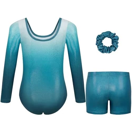 Gogokids Girls Long Sleeve 3-Piece Gymnastics Leotard Set with Shorts & Hairband, 90-150cm (3-12 Years) thumbnail 2