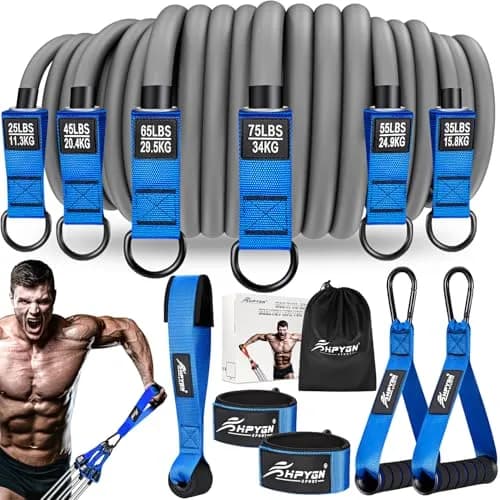 HPYGN 360lbs Resistance Bands Set with Handles, Door Anchor & Ankle Straps | 6 Levels for Full Body Strength thumbnail 1
