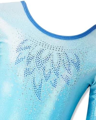 Gogokids Girls Long Sleeve 3 Pcs Gymnastics Leotard Set with Shorts | Breathable, Stretchy & Sparkling Rhinestones (70-120 chars) thumbnail 3