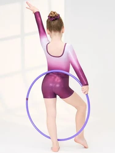 Gogokids Girls Long Sleeve 3 Pcs Gymnastics Leotard Set with Shorts | Sparkling, Durable & Comfortable for Active Kids thumbnail 5