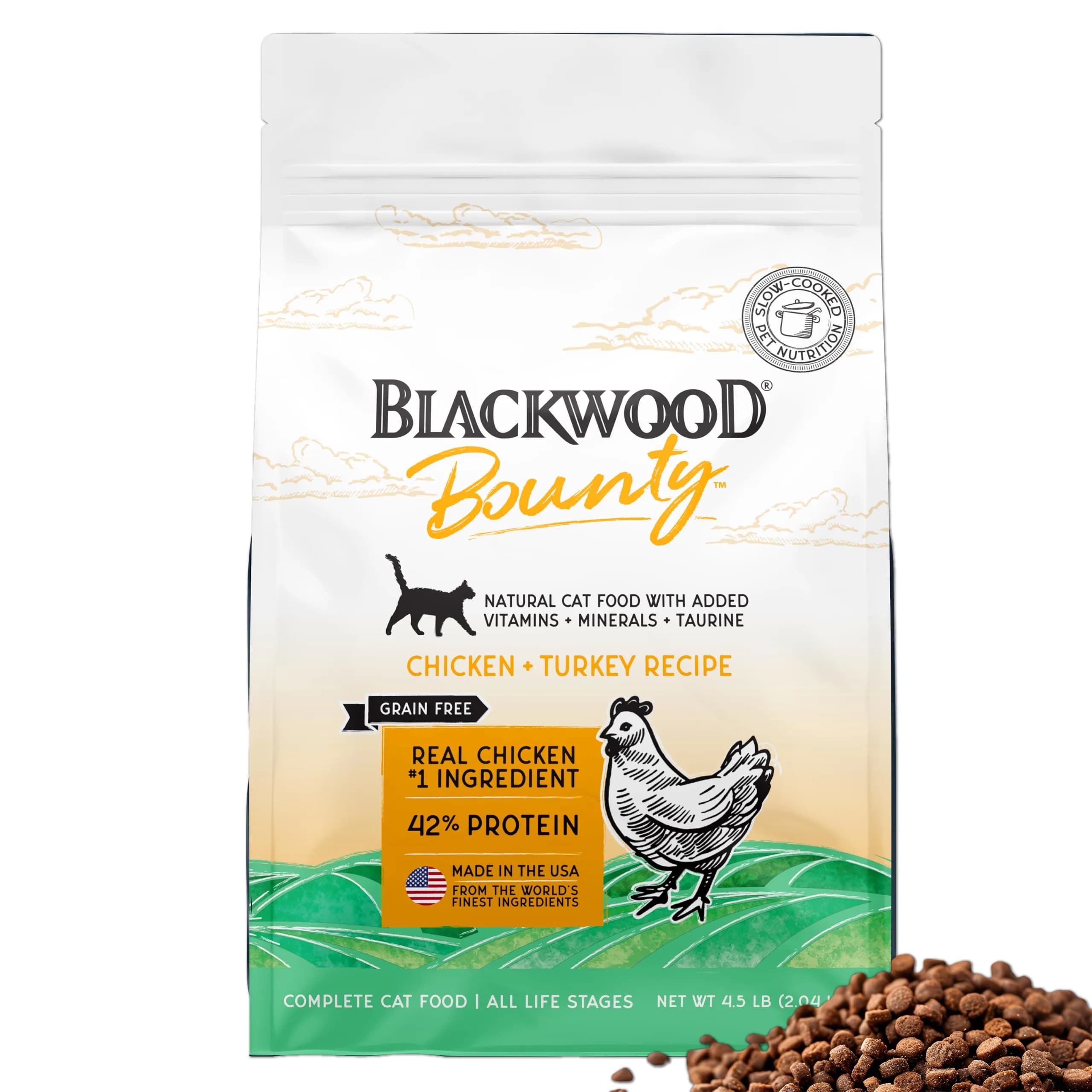 Blackwood Bounty Dry Cat Food Chicken & Turkey Recipe 4.5 lb | High Protein, Grain-Free, Slow Cooked