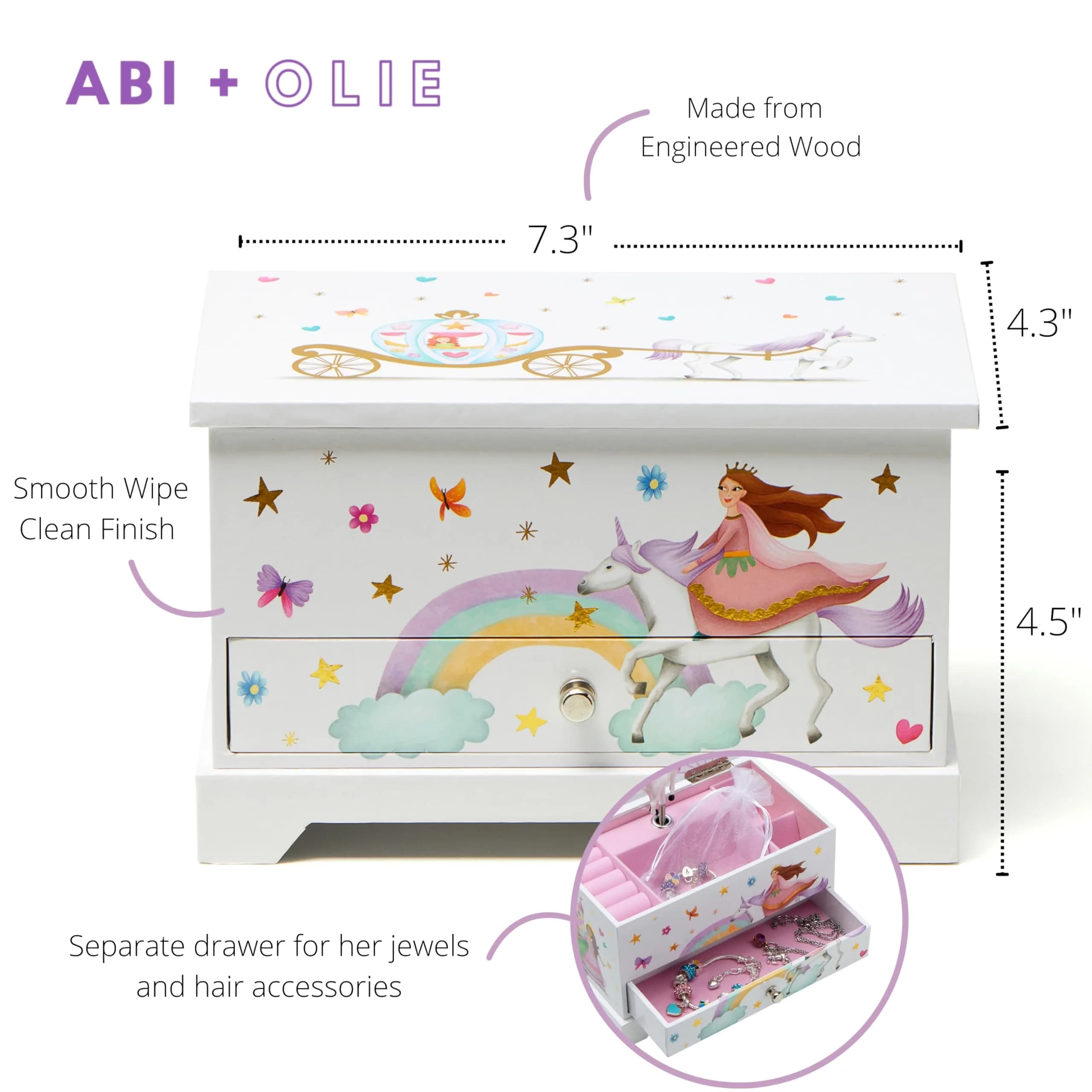 ABI + OLIE Kids Musical Jewelry Box for Girls 8-12 - Princess Castle Unicorn Theme with Charm Bracelets & Necklace, 18.5cm x 11.4cm x 10.9cm - view 7