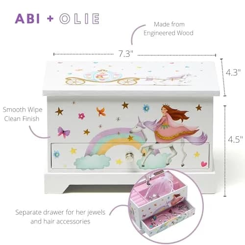 ABI + OLIE Kids Musical Jewelry Box for Girls 8-12 - Princess Castle Unicorn Theme with Charm Bracelets & Necklace, 18.5cm x 11.4cm x 10.9cm thumbnail 7