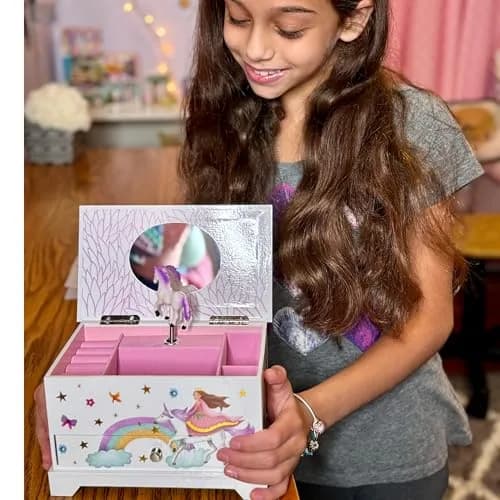 ABI + OLIE Kids Musical Jewelry Box for Girls 8-12 - Princess Castle Unicorn Theme with Charm Bracelets & Necklace, 18.5cm x 11.4cm x 10.9cm thumbnail 8