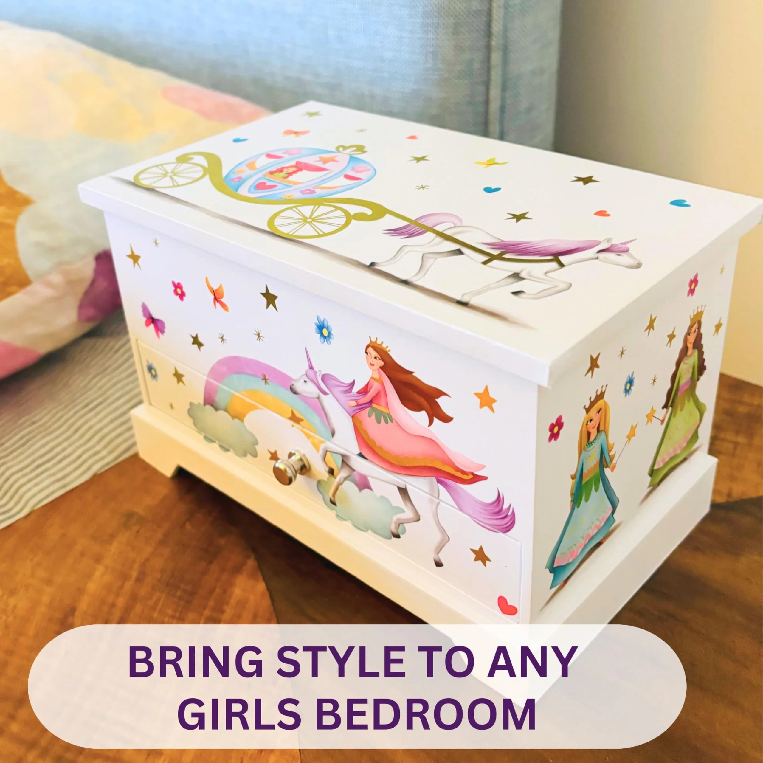 ABI + OLIE Kids Musical Jewelry Box for Girls 8-12 - Princess Castle Unicorn Theme with Charm Bracelets & Necklace, 18.5cm x 11.4cm x 10.9cm - view 9