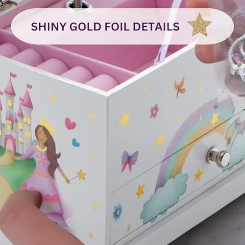 ABI + OLIE Kids Musical Jewelry Box for Girls 8-12 - Princess Castle Unicorn Theme with Charm Bracelets & Necklace, 18.5cm x 11.4cm x 10.9cm thumbnail 3