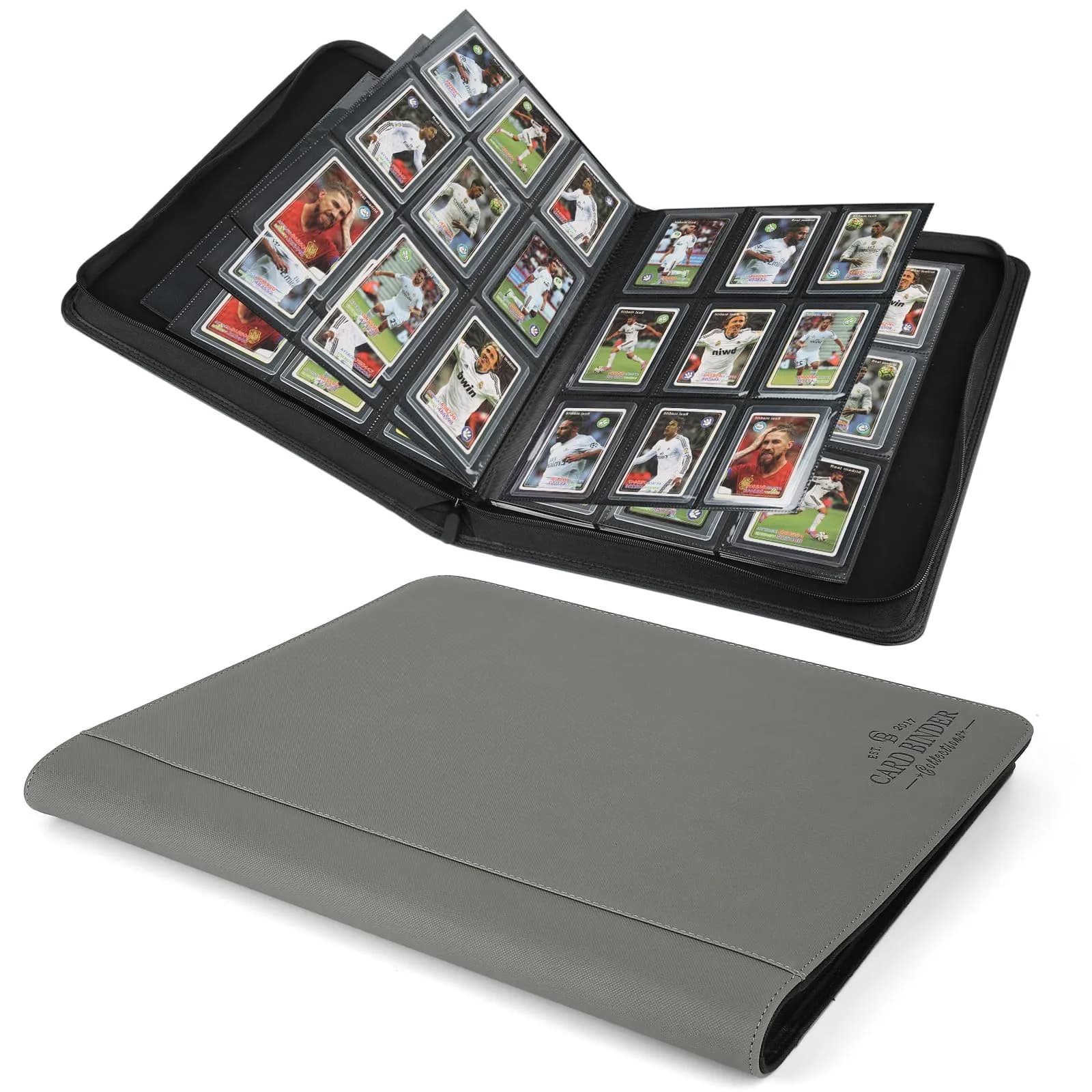 CARDBINDER Grey Display Album 288 Cards (16 Pages) | Holds Toploaders & Standard Cards - main product image