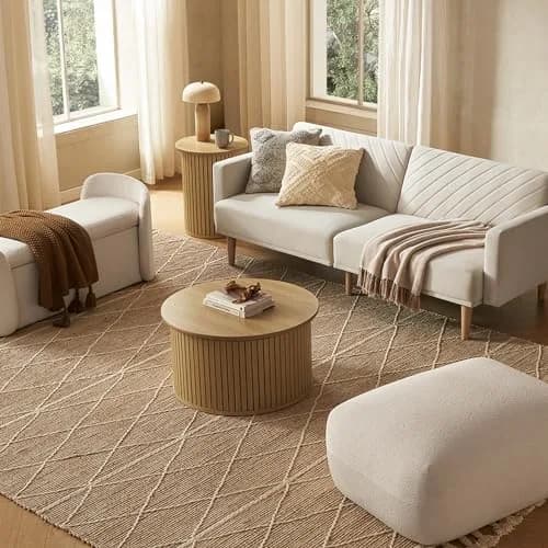 mopio Quin Tambour Round Circle Coffee Table with Storage | Mid Century Modern Oak thumbnail 4