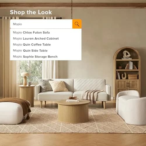 mopio Quin Tambour Round Circle Coffee Table with Storage | Mid Century Modern Oak thumbnail 5