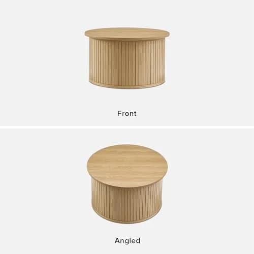 mopio Quin Tambour Round Circle Coffee Table with Storage | Mid Century Modern Oak thumbnail 6