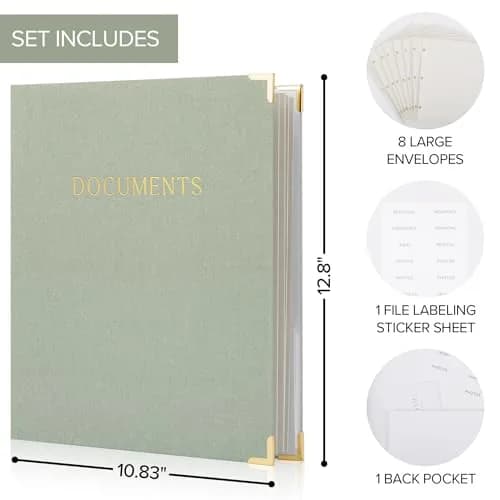 ZICOTO Important Document Organizer Set with Folders | Stylish Linen Ring Binder for Office & Home thumbnail 4