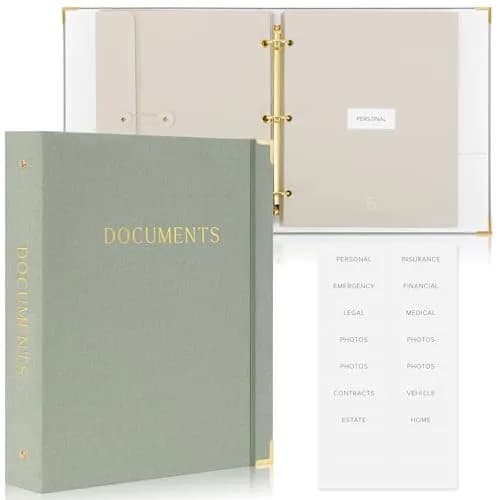 ZICOTO Important Document Organizer Set with Folders | Stylish Linen Ring Binder for Office & Home thumbnail 9