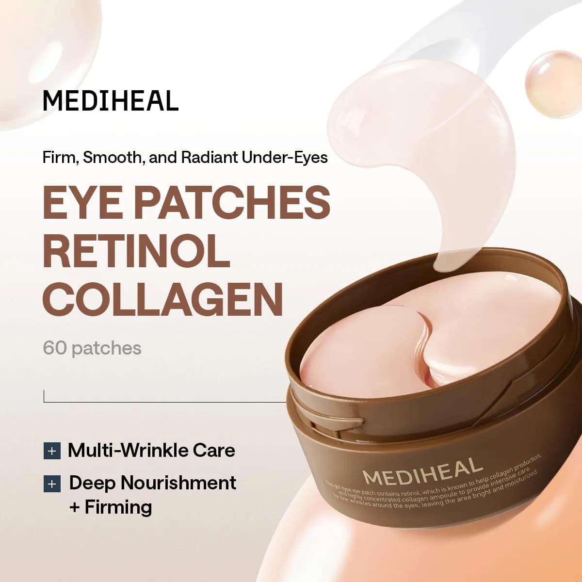 MEDIHEAL Retinol & Collagen Under Eye Patches, 60 Count | 4-Zone Wrinkle Care for Eyes, Smile Lines, Forehead & Neck - view 2