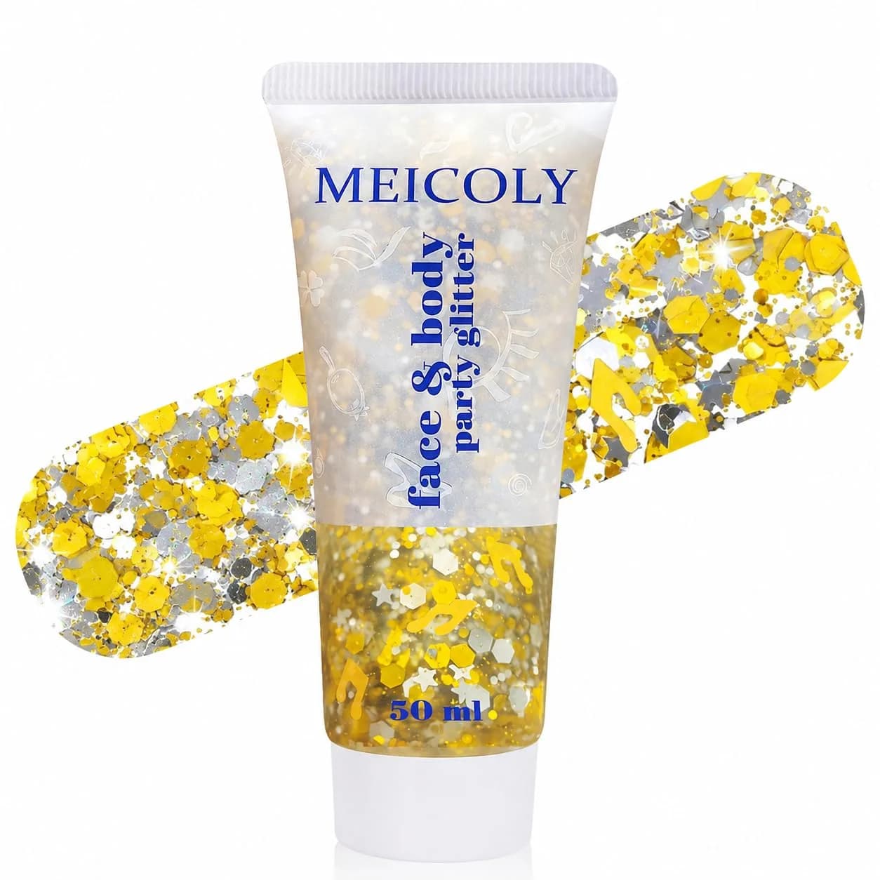 MEICOLY Face Glitter Makeup 50ml (1.76oz) | Holographic Gold Silver Purple Body Glitter for Music Festivals - main product image