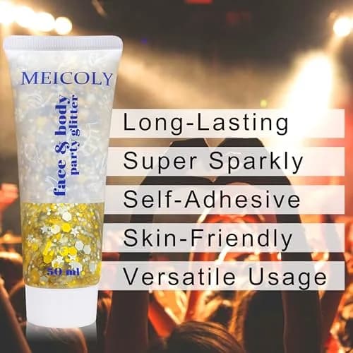 MEICOLY Face Glitter Makeup 50ml (1.76oz) | Holographic Gold Silver Purple Body Glitter for Music Festivals thumbnail 4