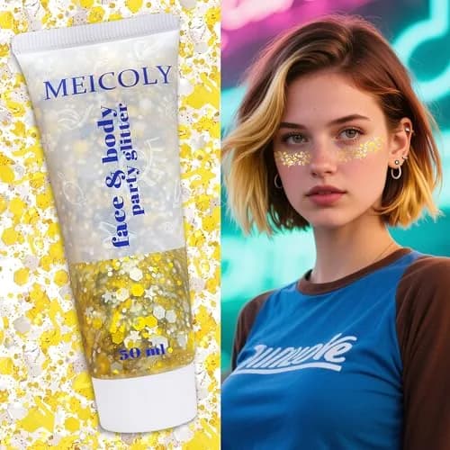 MEICOLY Face Glitter Makeup 50ml (1.76oz) | Holographic Gold Silver Purple Body Glitter for Music Festivals thumbnail 6