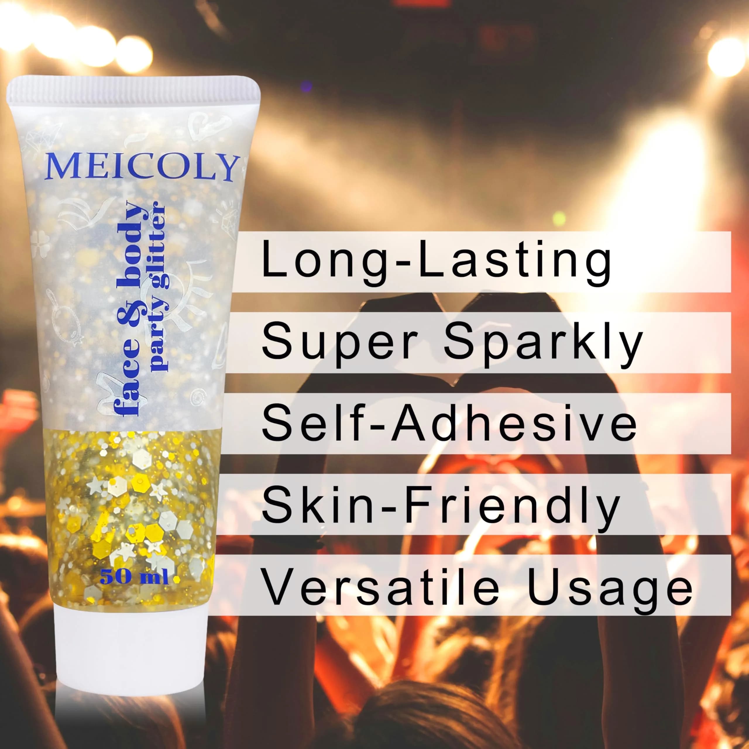 MEICOLY Face Glitter Makeup 50ml (1.76oz) | Holographic Gold Silver Purple Body Glitter for Music Festivals - view 4