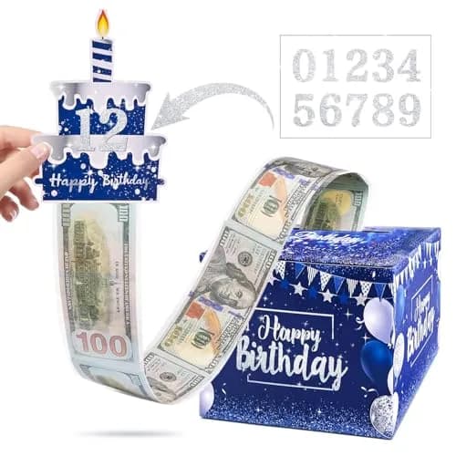 TOYEISHI Birthday Money Pull Box for Cash Gift with DIY Self-Adhesive Age Stickers | Creative Gift Box for Celebrations thumbnail 1