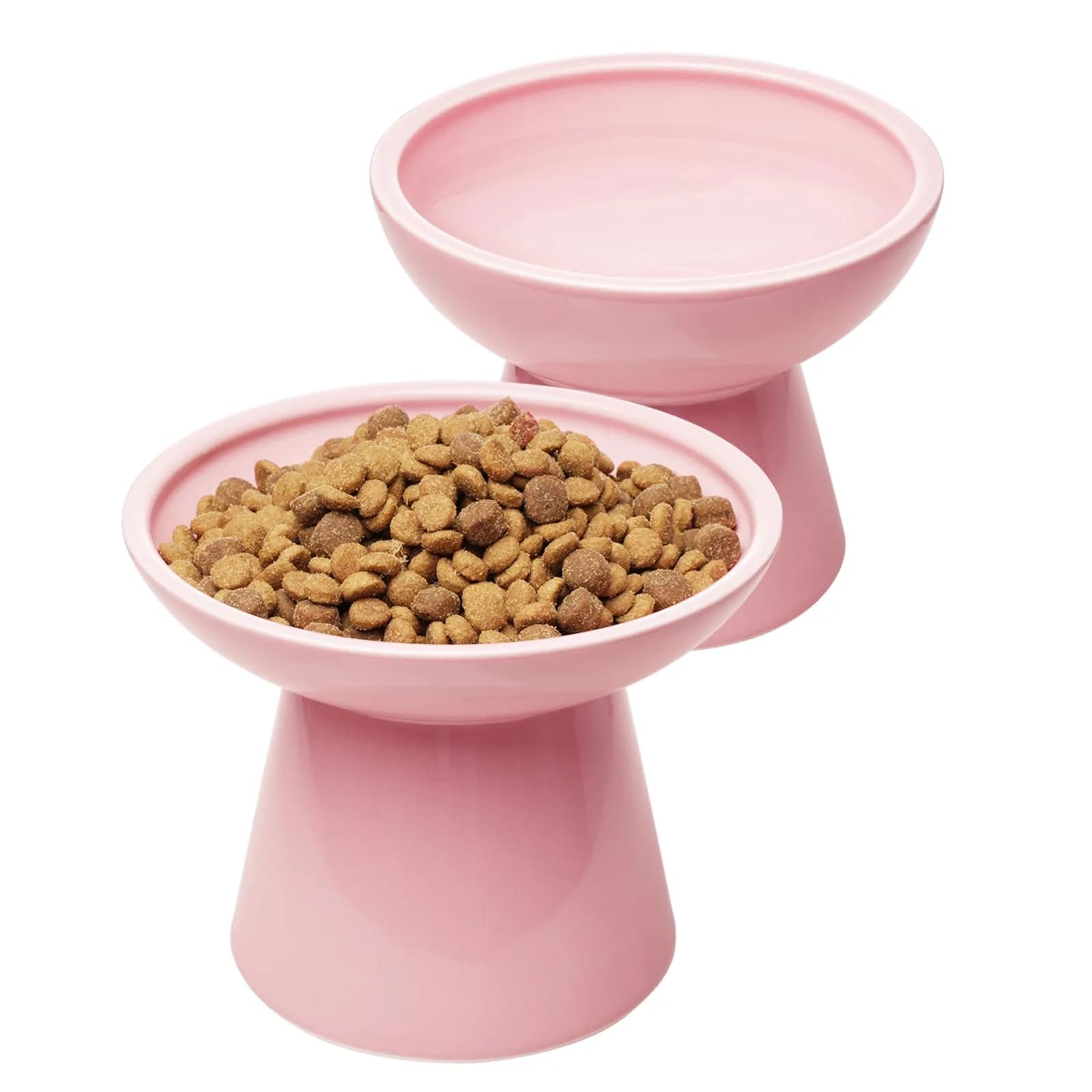 CEEFU 2-Pack Elevated Ceramic Cat Bowls Extra Wide for Food & Water | Whisker-Friendly, Heavy & Stable