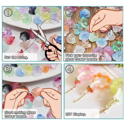MaehSab 300 Pcs Glass Flower Beads 7x12mm | Assorted Colors for Jewelry Making thumbnail 4