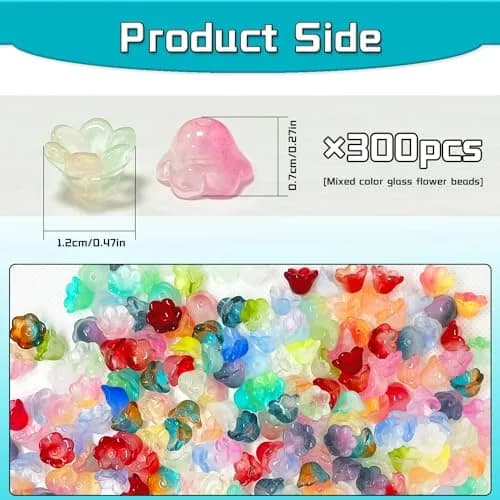MaehSab 300 Pcs Glass Flower Beads 7x12mm | Assorted Colors for Jewelry Making thumbnail 2