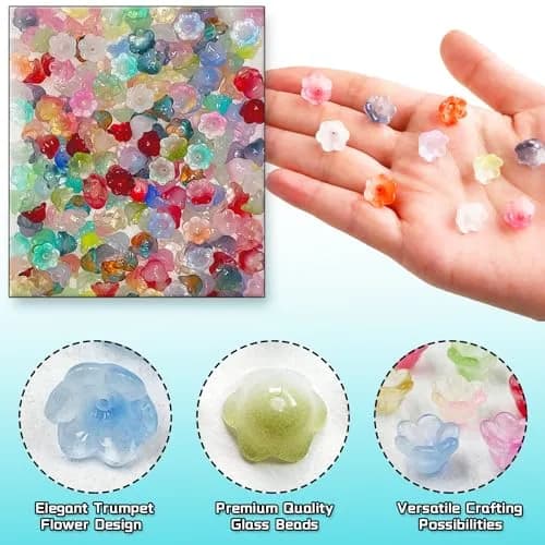 MaehSab 300 Pcs Glass Flower Beads 7x12mm | Assorted Colors for Jewelry Making thumbnail 3