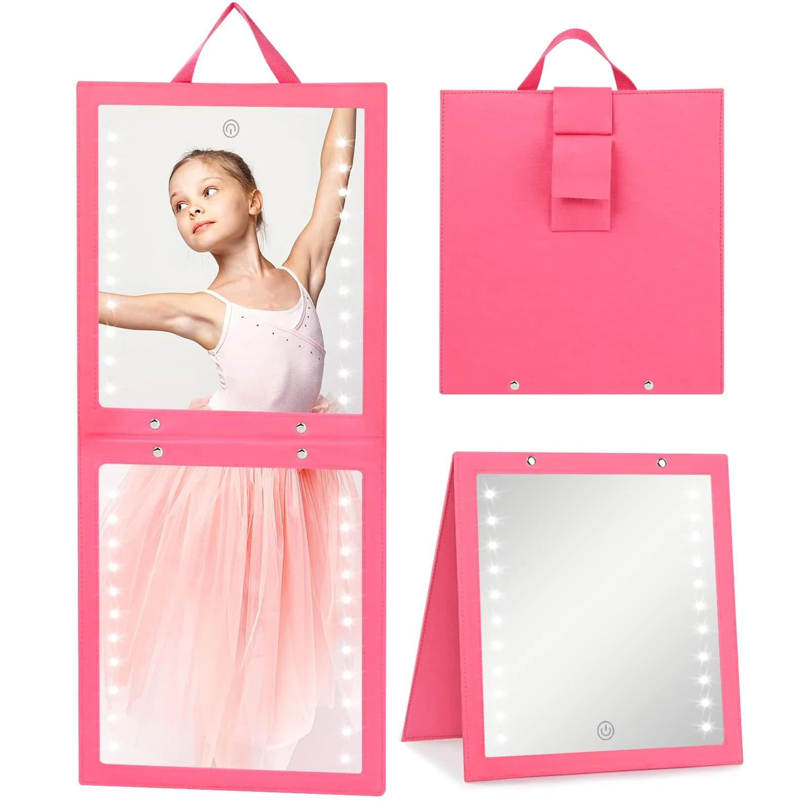 Fabuday Lighted Hanging Mirror for Dance Backstage - Rechargeable Folding LED Full Length Mirror with Lights, Berry (31.3cm H x 29.5cm W x 3.5cm D) - main product image