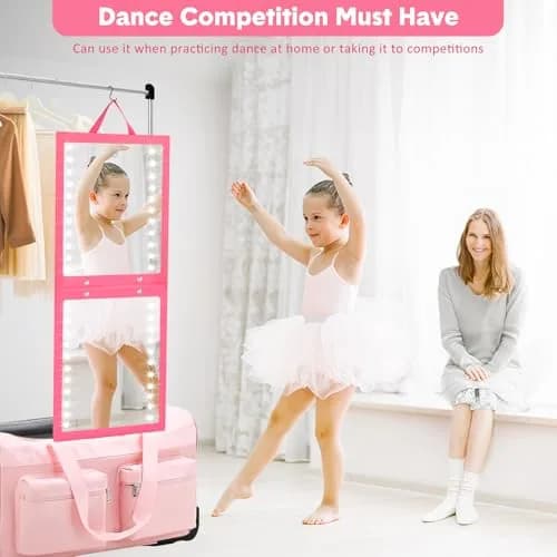 Fabuday Lighted Hanging Mirror for Dance Backstage - Rechargeable Folding LED Full Length Mirror with Lights, Berry (31.3cm H x 29.5cm W x 3.5cm D) thumbnail 4