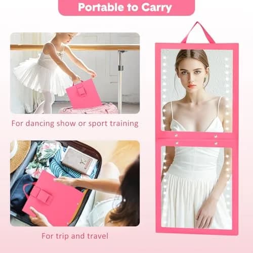 Fabuday Lighted Hanging Mirror for Dance Backstage - Rechargeable Folding LED Full Length Mirror with Lights, Berry (31.3cm H x 29.5cm W x 3.5cm D) thumbnail 5